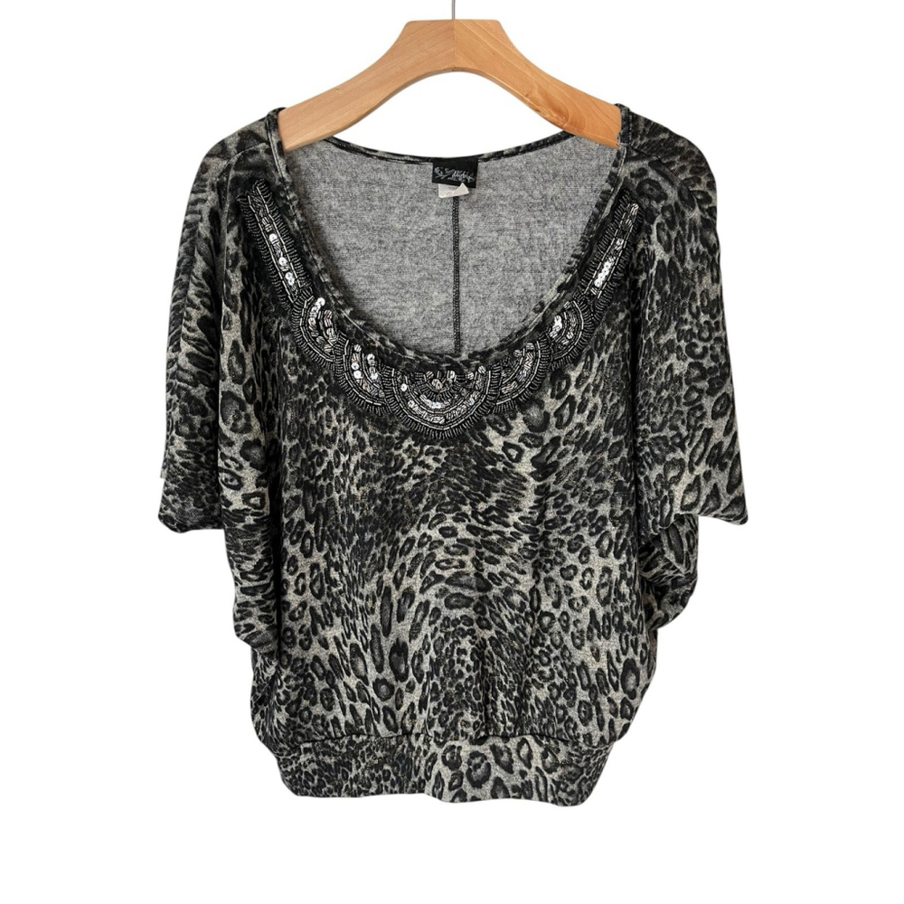 Daytrip Top Womens M Black Gray Animal Print Sequins USA